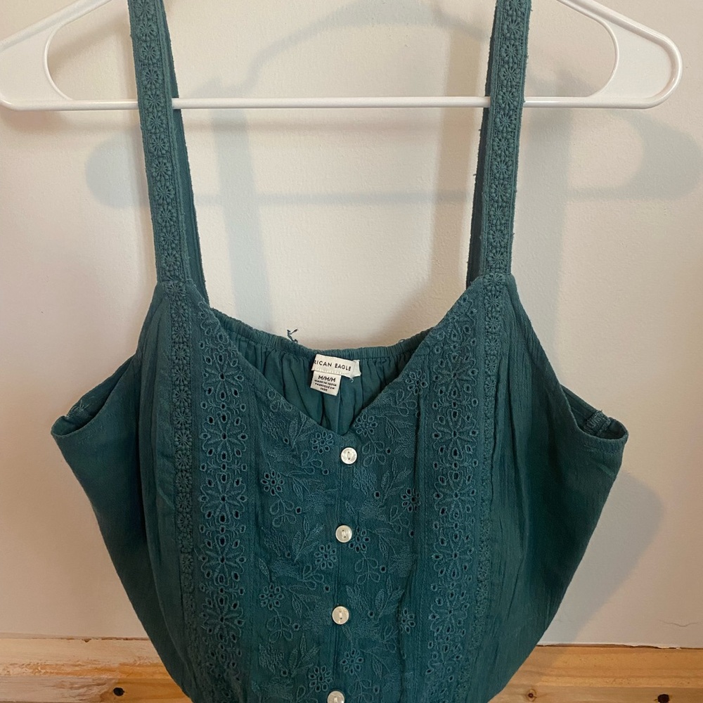 American Eagle teal lace crop top